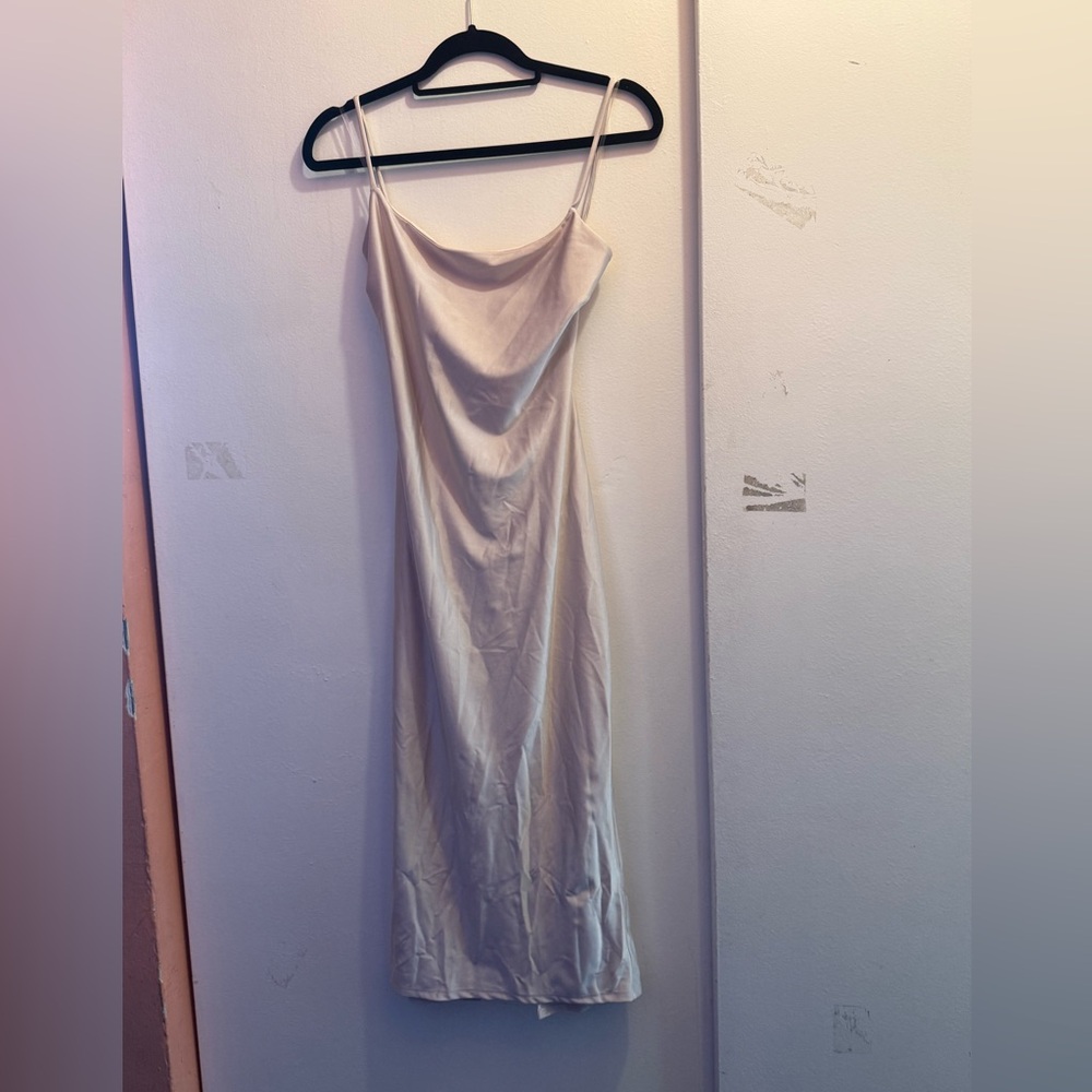 Satin Slip Midi Dress in Ivory